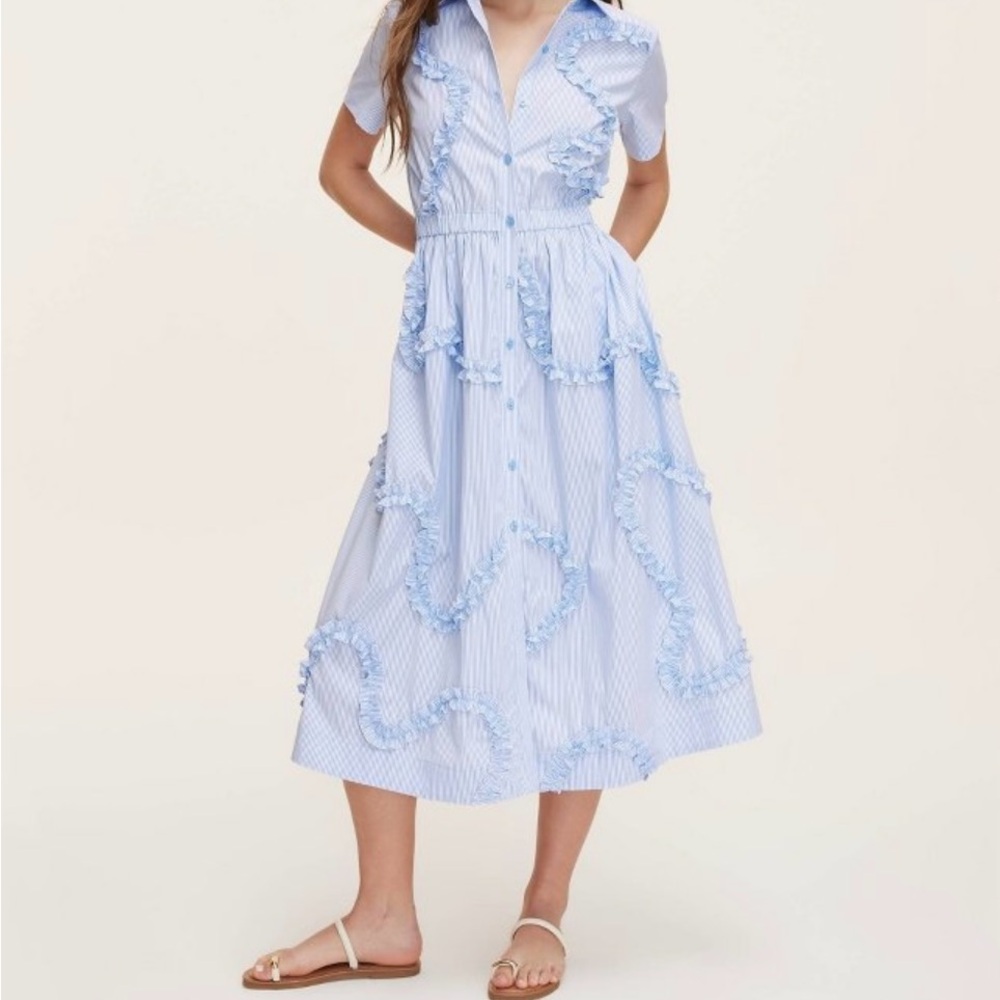 Kate Spade Blue Striped Ruffle Shirt Dress
